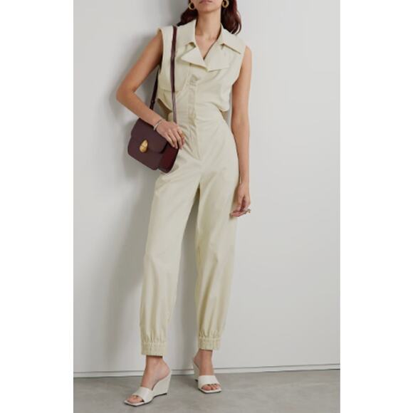 Jonathan Simkhai 0 Cream Rayley Cutout Crepe Jumpsuit Stretch Button Open Back - Picture 13 of 15